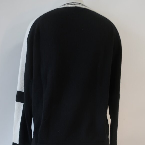 Womens Brodie Fine Cashmere Black White Varsity Stripe V-Neck Pullover Sweater M - Picture 7 of 11